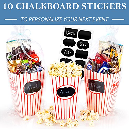 Chefast Popcorn Box Pack (20 Boxes) - 10x Medium and 10x Small Holders With 10x Chalkboard Stickers - Ultimate Party Favor - Great for Birthday and Theater Themed Parties, Movie Nights, Carnivals etc.