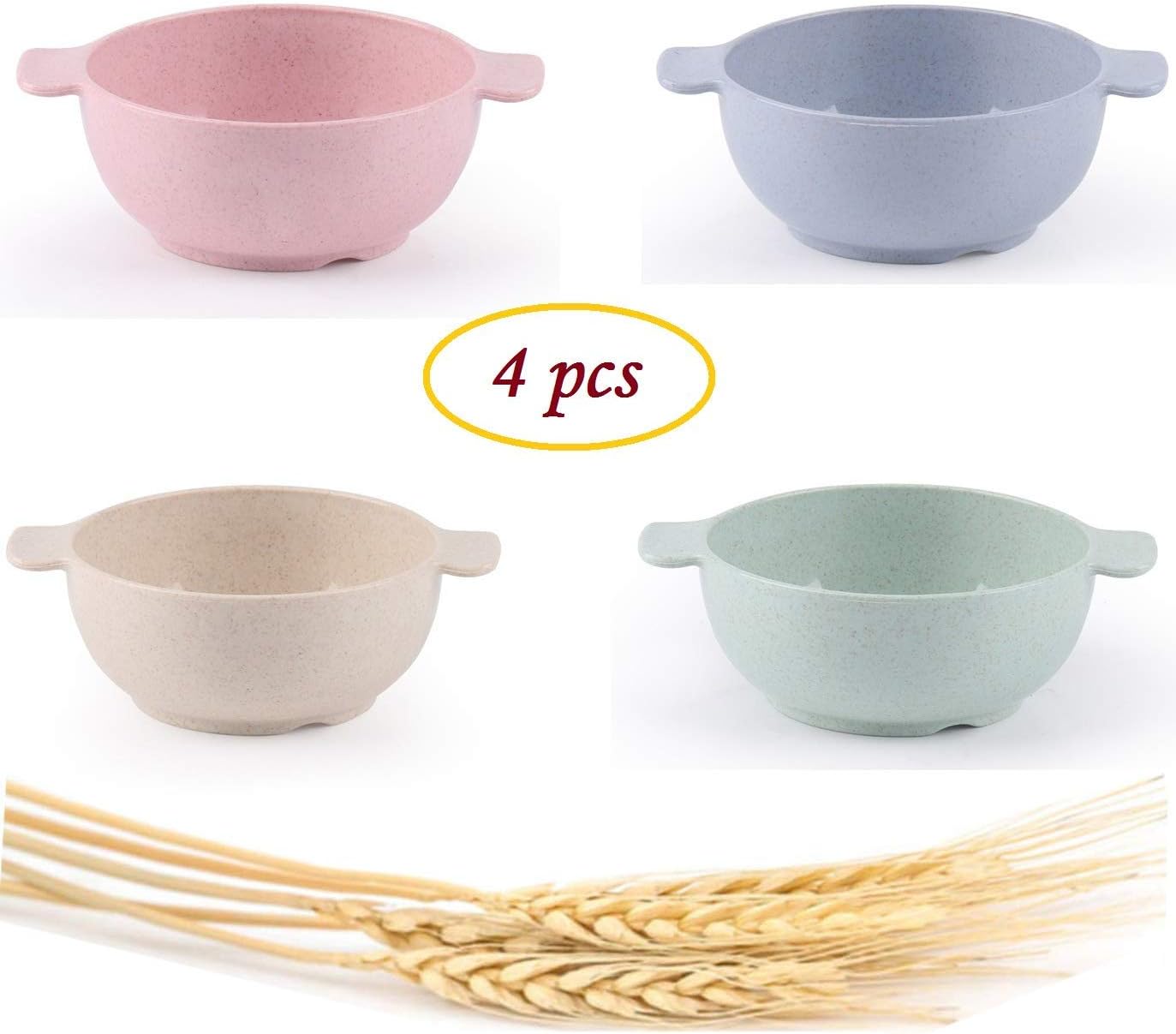 Sulens Lightweight & Unbreakable Wheat Straw Bowls for Kids/Toddler/Children/Baby Feeding, Set of 4 Dishwasher Microwave Safe bowls, Non Toxic, Eco Friendly & Reusable Snack Bowls Tableware