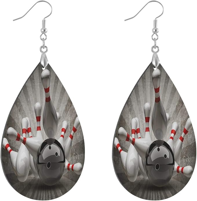 FORMEETY Vintage Sport Bowling Ball Wood Earrings Jewelry for Women