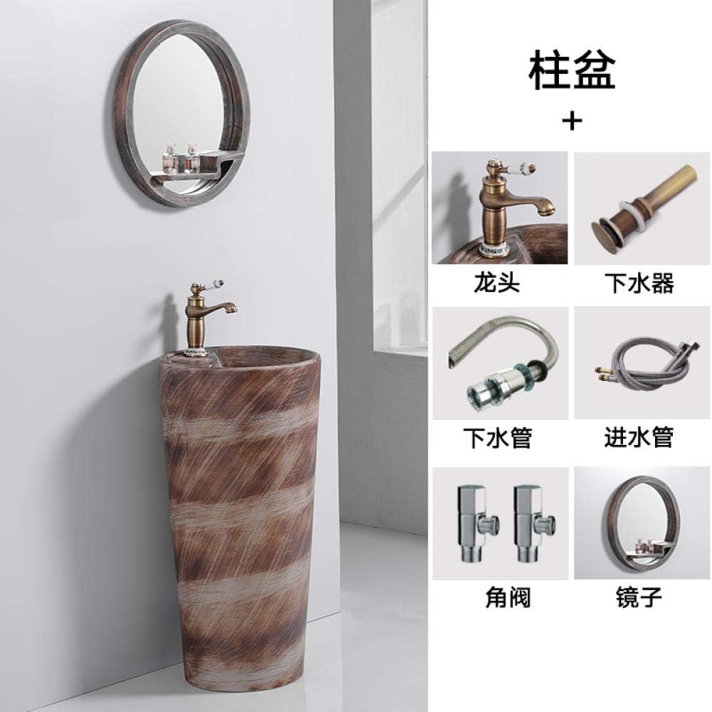 RHJJVasques Vanity Cabinet,Column-Style Wash Basin Bathroom Column-Mounted Column Basin Stone Outdoor Pool Ceramic Washbasin Balcony Single Basin + Mirror + Faucet