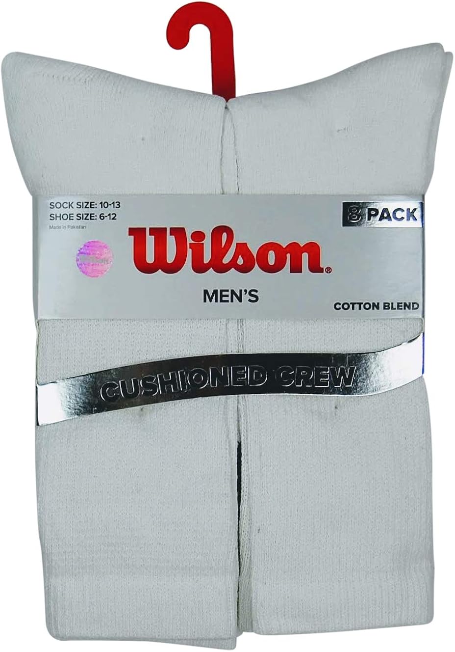 Wilson Men's Cushioned Crew Socks 8Pair Pack (White