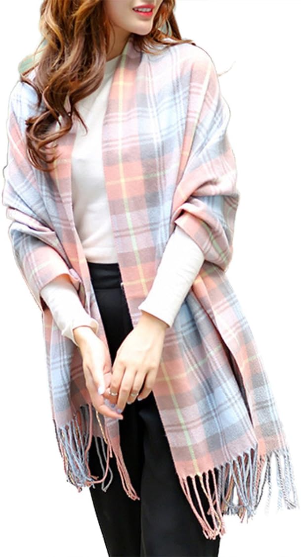 Women's Plaid Blanket Long Shawl Big Grid Winter Warm Tartan Large Wrap Scarf