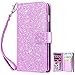 Dailylux Case for iPhone 8, iPhone 7 - [Built-in 9 Card Slots] Premium PU Leather Luxury Bling Flip Wallet Case for Apple iPhone 7/8 4.7 Inch, Glitter Purple