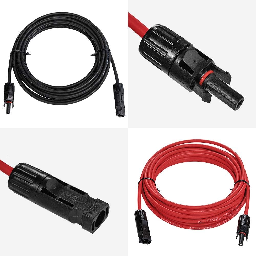 JJDD Solar Adaptor Cable,1 Pair Red + Black Waterproof 12AWG(4mm²) Wire 5 Feet Solar Panel Extension Cable Wire with Female and Male Connectors for Solar & Wind Power Parts & Accessories: Industrial & Scientific