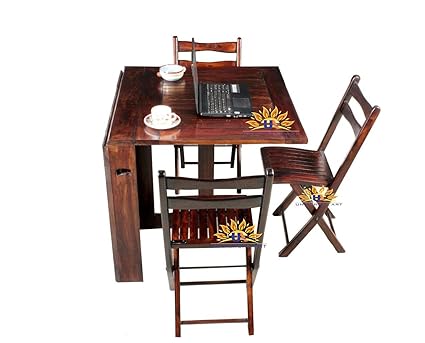 Universal Art Dining Table 6 Seater With 3 Folding Chair Brown Set Of 3 Amazon In Home Kitchen