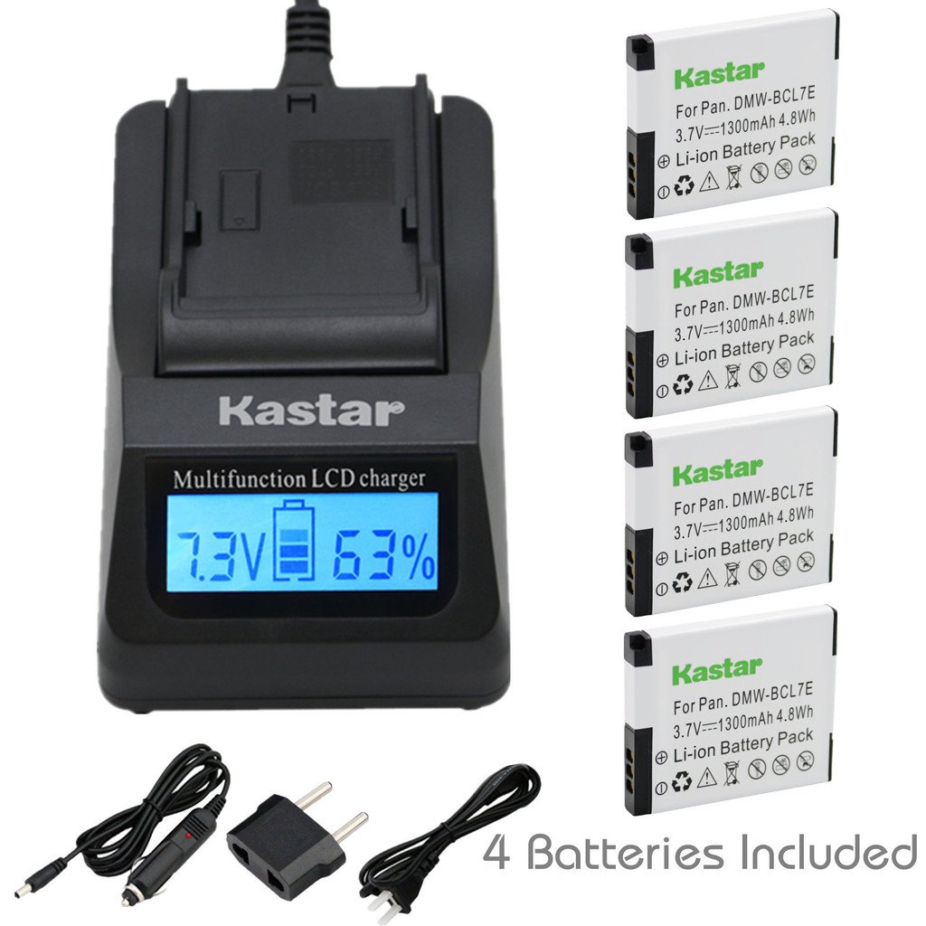 Kastar Ultra Fast Charger(3X faster) Kit and Battery (4-Pack) for Panasonic DMW-BCL7E, DMW-BCL7 work