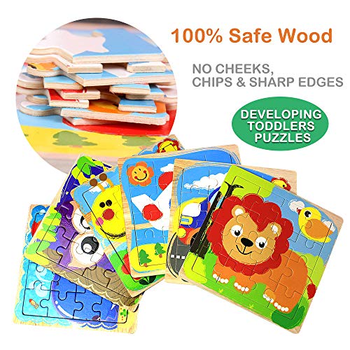 Puzzles Toys for Kids for Age 3-5, 16 Pieces Vibrant Wooden Animals & Vehicle Kids Educational Puzzles for Toddlers, Set of 6 Preschool Puzzle Autism Children Puzzles Learning Toys - Thumbnail 2