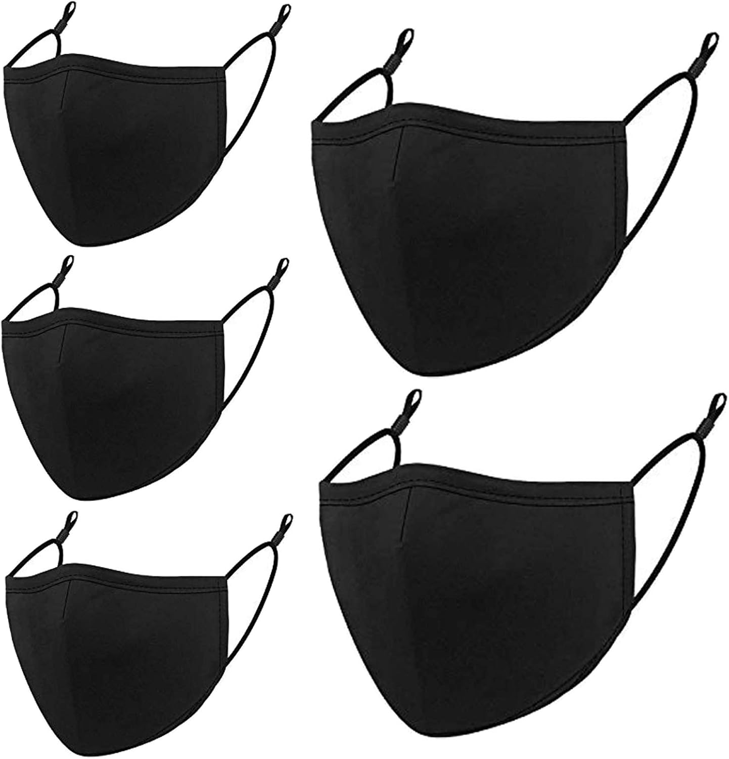 (5 Pack) Reusable Cloth Face Mask,Black Unisex Washable Breathable Cotton Masks Adjustable Cloth for Men and Women: Clothing
