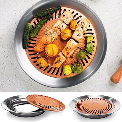Ragdoll50 Round Barbecue Plate With Pad, Non-stick Aluminum Alloy Barbecue Plate Indoor Barbecue Stove Top Grill for BBQs, Camping &amp; Cooking on the Hob