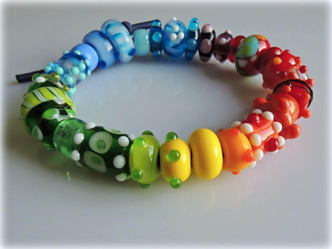 Hand Reflexology Bracelet Freyan Is Handmade Jewlery for Massage Therapy + Acupressure + Eft in Chakra Colors – Czech Glass Beads Made Lampwork Beads Technology - Fashion and Healing Jewlery for Daily Use in a Bohemian Style.