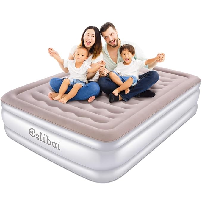 Eslibai Air Mattress Queen, Safety Inflatable Guest Airbed with Builtin Pump, for