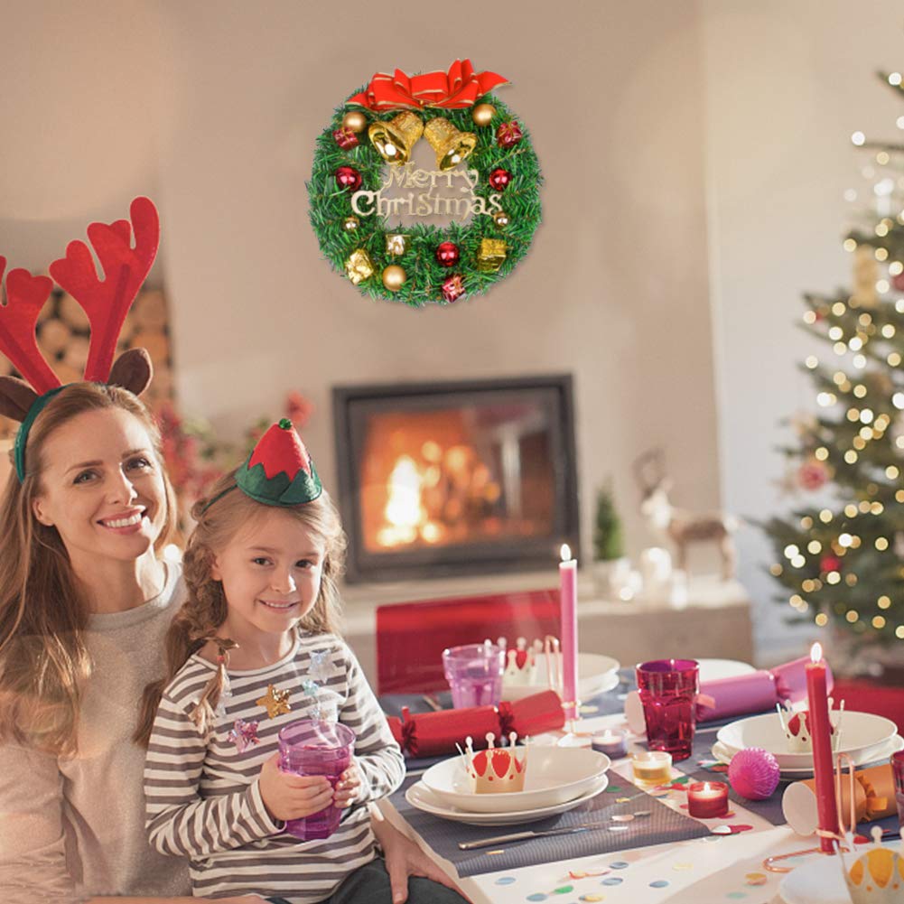 14.57’ inch Christmas Wreaths Simulation Rattan Flower Door Wreath Wall Ornament with “Merry Christmas” Letter and Ball Bells, Christmas Decoration for Your Front Door or Indoor Wall Decor