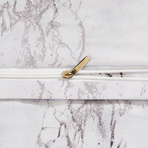 Linen Cotton Marble Duvet Cover Set, Black White and Gray Grey Modern Pattern Printed, Soft Microfiber Bedding with Zipper Closure (3pcs, King Size) - Thumbnail 3