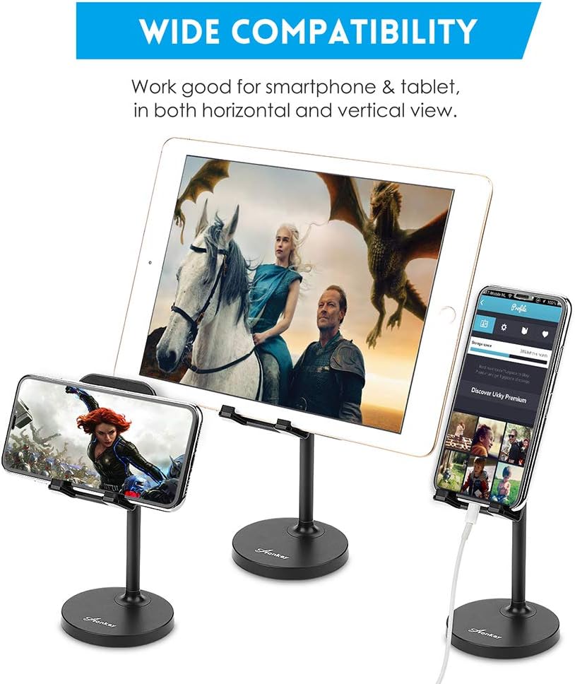 Adjustable Cell Phone Stand Holder for Desk Universal fits All Cellphones Compatible iPhone Xs Max XR X 6 6S 7 8 Plus, Galaxy S10 Plus Note 9& 7”-13” Tablets iPad, Great for Facetime& Recipe Reading: Computers & Accessories
