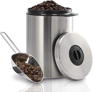 Xavax Kaffeedose für 1kg Kaffeebohnen (luftdichter Kaffeebohnen-Behälter mit Kaffee-Schaufel, Aromadose aus Edelstahl, Vorratsdose zur Aufbewahrung) silber