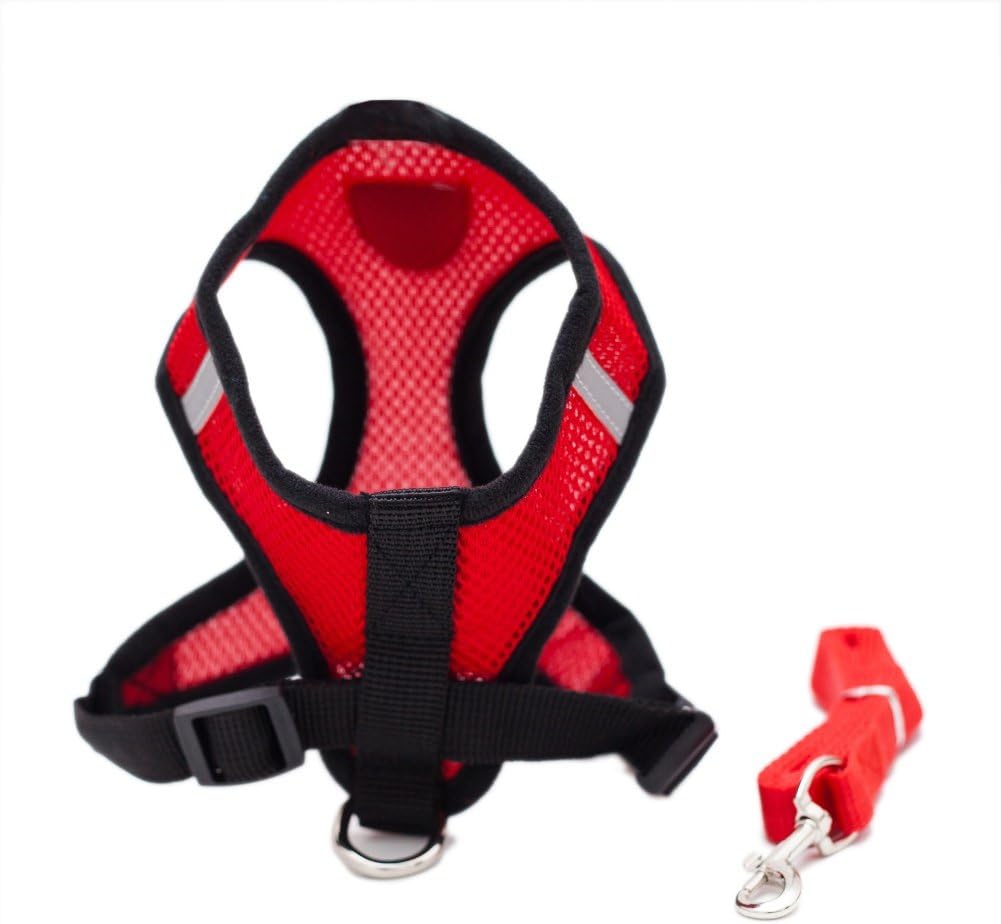 Locisne Mesh Fabric Dog Vest Harness Soft Adjustable Comfortable Pet Lead with Clip, Red - Image 4