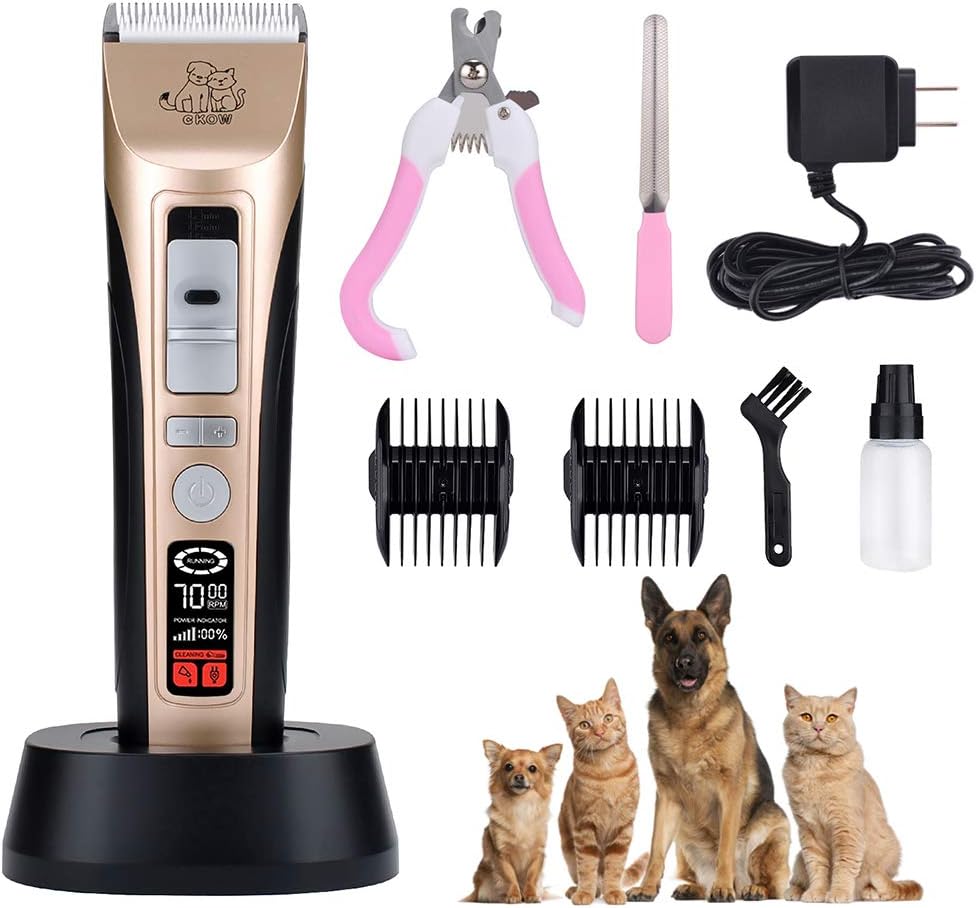 Pet Grooming Clippers - Pet Hair Clippers Low Noise Dog Grooming Kit Heavy Duty Dog Clippers Rechargeable Dog Trimmer Professional Cat Shaver LCD Screen Pet Electric Clippers for Dogs Cats