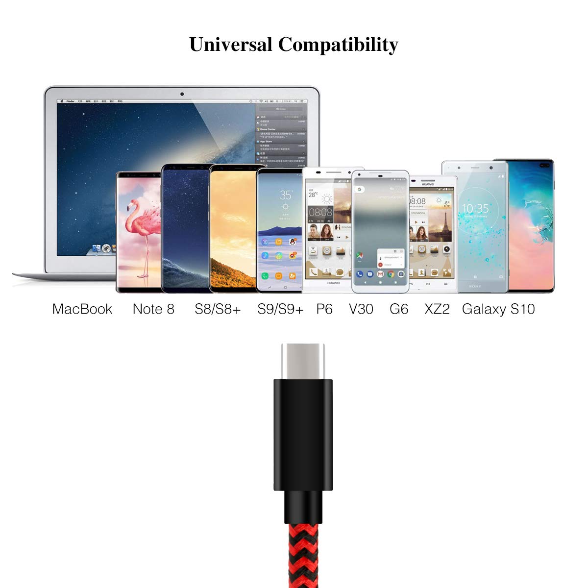 USB Type C Cable 10ft, USB C to USB A Fast Charger,Long Nylon Braided Fast Charging and Data Sync Cord for Samsung Galaxy S10/ S9 / S9+ / S8 / S8+ / Note 8,LG V20 G5 G6, Pixel,MacBook, Nintendo Switch