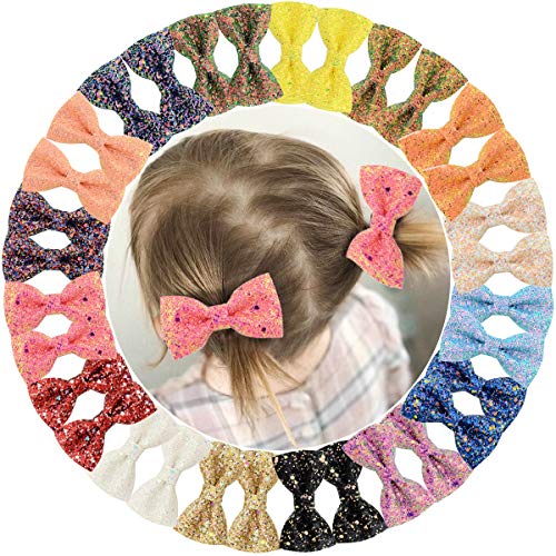 DeD 32 Pcs 3 Glitter Hair Bows for Girls Sparkly Sequin Bows with Alligator Clips Colorsful Hair Bows Clips for Toddlers Kids Teens in Pairs