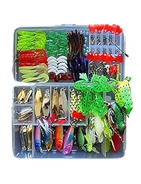 Señuelo de pesca Kit para agua dulce Agua salada, Trucha Bass Salmón (con última intervensión Tackle Box)  include Vivid Spinner cebos Topwater Rana, señuelos, Crankbaits Señuelos, señuelos de cuchara, y más (198pcs Conjunto)