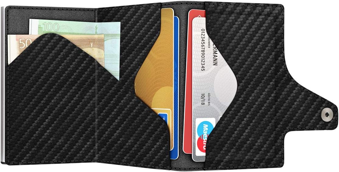 Tru Virtu® Wallet RFID / NFC Protection – Click & Slide Carbon Black/Silver – Card Holder with Note Compartment Made of Aluminium & Leather for Men and Women – 9.9 x 6.7 x 2.1 cm - Image 4