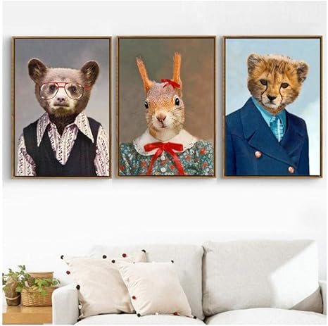 AdoDecor Arte de la Pared de la Lona Pintura nórdica Oso Conejo