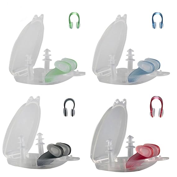 titivate 4 Packung Nasenklammer und Schwimm Ohrstöpsel Set Swimming Nase Clip Ear Plugs für Erwachsene und Kinder, 4 Farben S