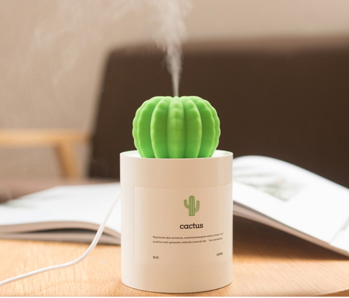 Mini Humidifier, 280ml USB Cool Mist Portable Cactus Air humidifier, Ultra-Quiet Operation for Bedroom Home Office Desk Yoga Car Travel(White)