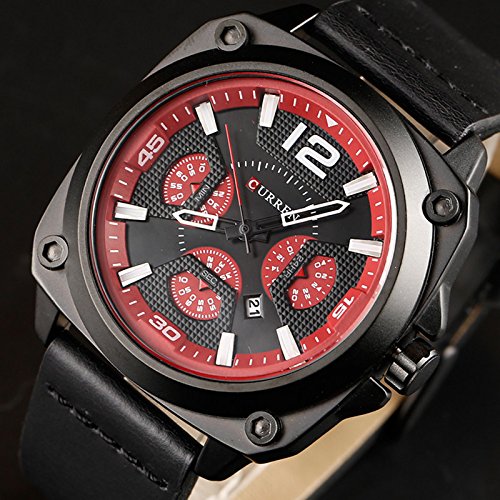 CURREN Hombres Top Brand Luxury Quartz Relojes Deportes Quartz-Watch Correa de Cuero Military Watch Negro - Imagen 3
