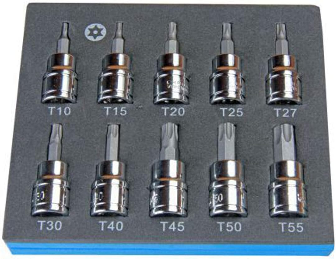 US Pro Bergen 10Pc 3/8 Drive 48mm Long S2 Tamper Proof Torx Bit Socket Set T10 - T55, Variety Pack