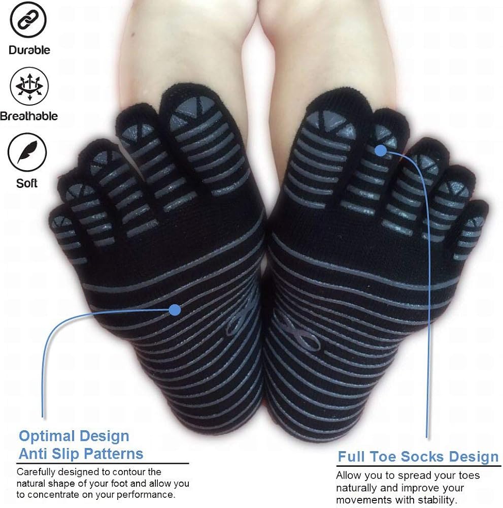 YogaAddict Yoga, Pilates, Barre, Dance, Full Toe Socks with Grips, 1 & 3 Pairs Set, Anti Non Slip Skid, for Women & Men : Clothing