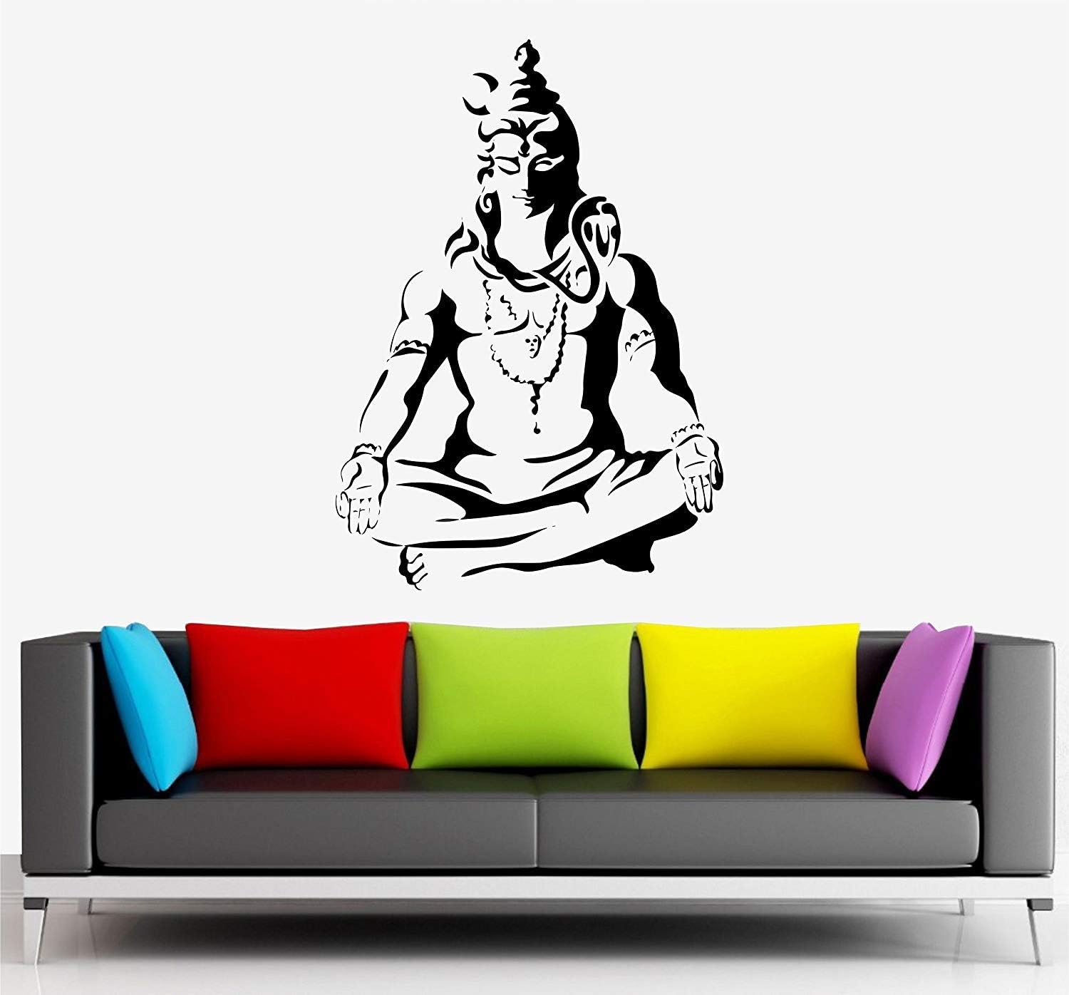 HandmadeJewel Vinyl Removable/Easy to Peel/Easy to Stick/Safe on Painted Walls Black Meditating God Shiva Wall Stickers/Wall Decals Room Home Décor