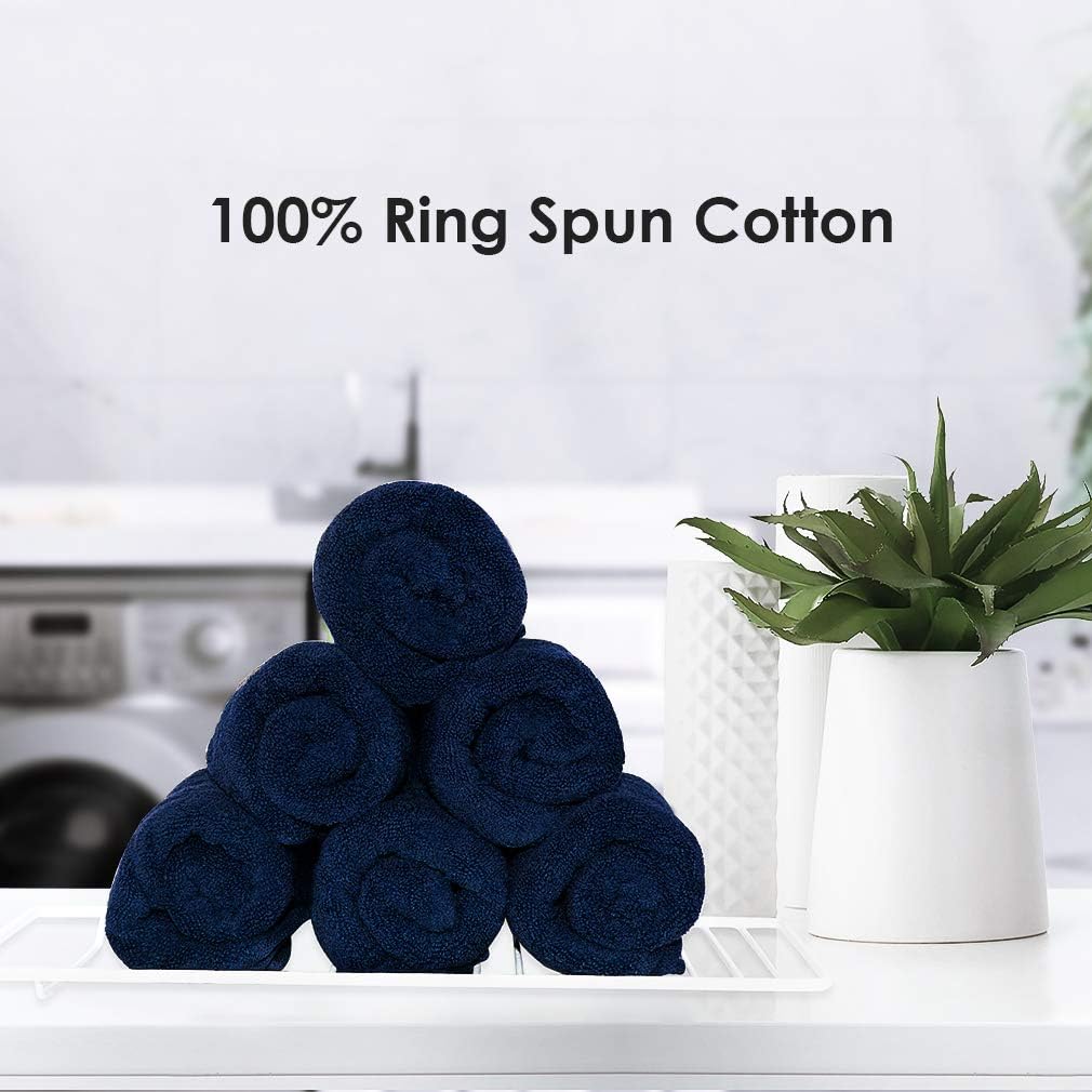 VANZAVANZU Hand Towels for Bathroom Face Towels Set, 100% Cotton Ring Spun Highly Absorbent Durable for Bath Face Spa Hotel Salon, Size 16" x 28" (Navy Blue, 6-Pack): Home & Kitchen