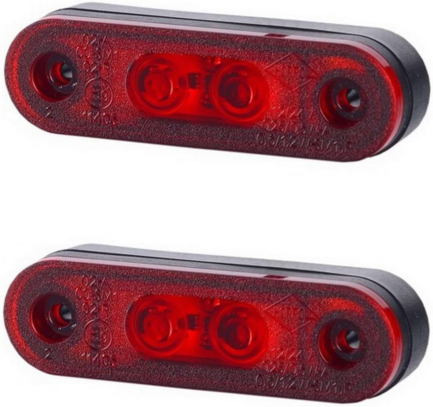 2 x LED Red Rear Side Marker Light with Rubber Base 12V 24V E-marked Car Truck Lorry Trailer Camper Caravan Van Position Lamp Tail Set Oval Universal