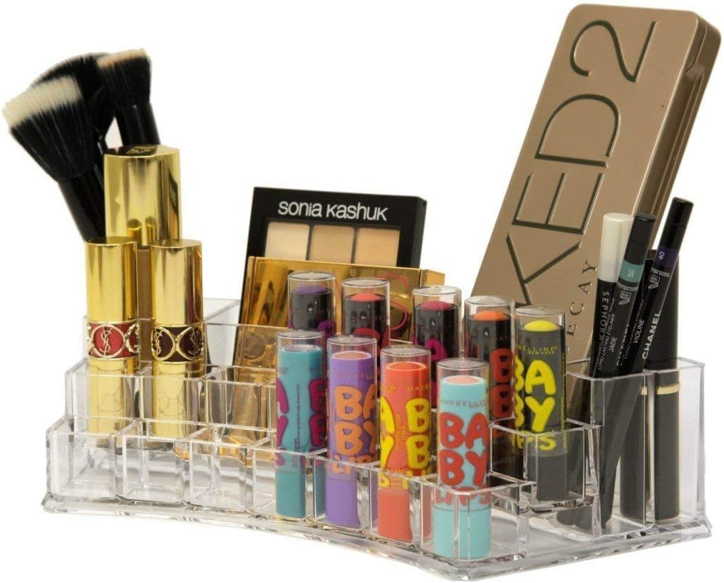 MeRaYo 17 Compartments Acrylic Cosmetic Makeup Lipstick Jewelry Storage Organizer (14 * 28 * 7 cm)