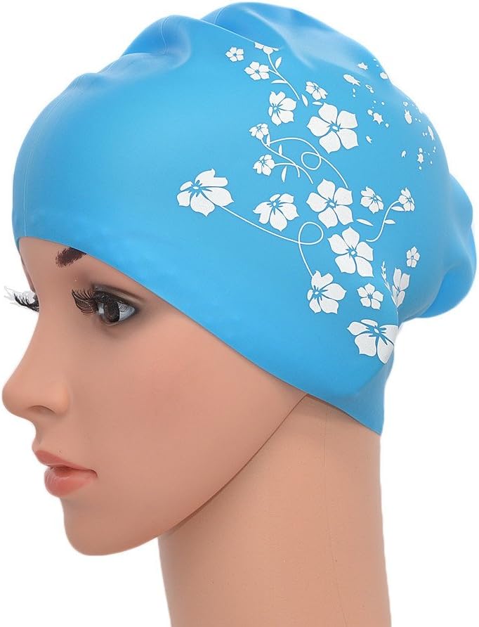 Medifier Women Ladies Elastic Silicone Water Pool Swimming Hat Cap Ear Wrap Hat for Long Hair