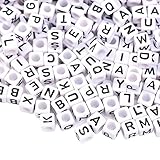 Outus 800 Pieces White Cube Beads with Black Alphabet Letters, Acrylic Plastic