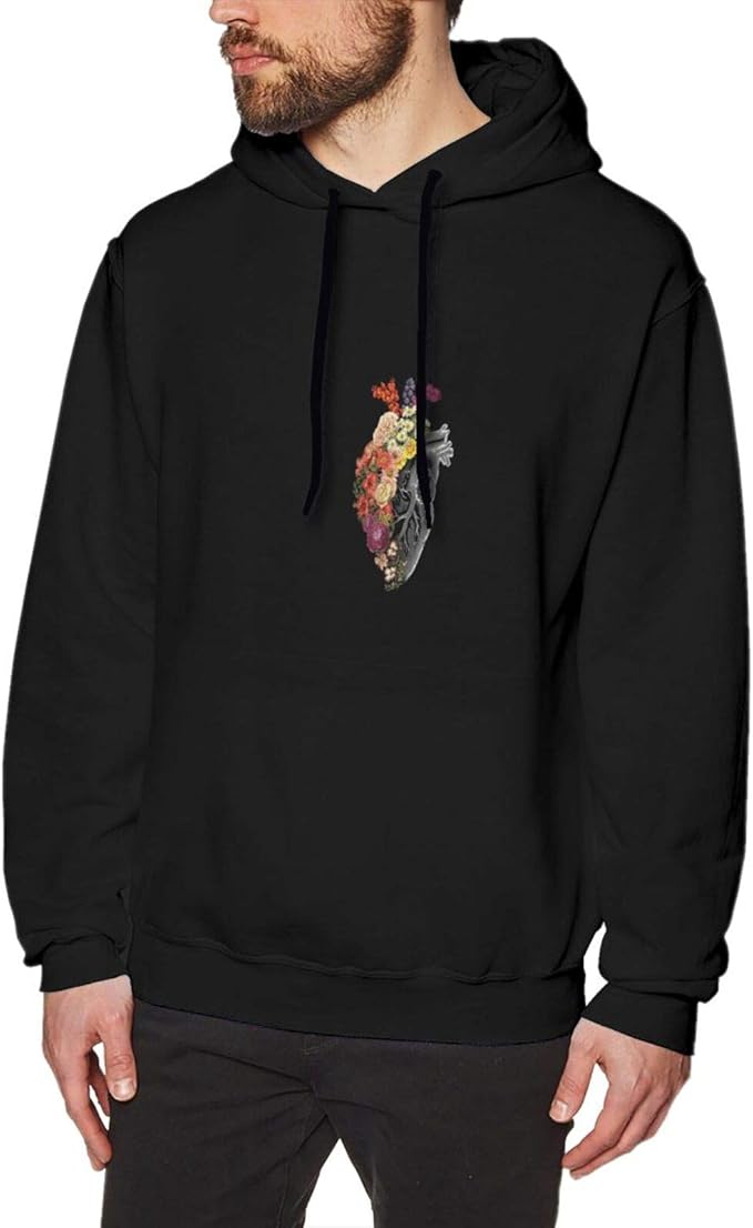 Flower Heart Spring Tapestry Adult Men's and A Hoodie. Black XL Clothing