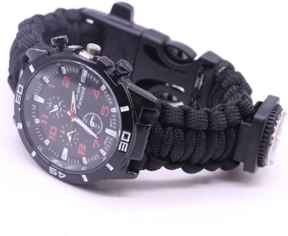 Glumes Survival Bracelet Watch, Survival Paracord Bracelet, Survival Gear Kit Emergency Knife, Whistle, Compass, Fire Starter for Camping, Climbing, Waterproof Gift for Boys (D)