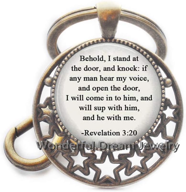 Christian Key Ring Faith Keychain Inspiration Revelation 3:20 Saying Keychain Famous Quote Jesus Jewelry，PU219