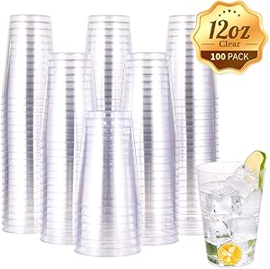 12 OZ Clear Plastic Cups, Heavy-duty Party Glasses, Disposable Plastic Cups for Wedding,Thanksgiving Day, Christmas Party Cocktails Tumblers(100 Count)