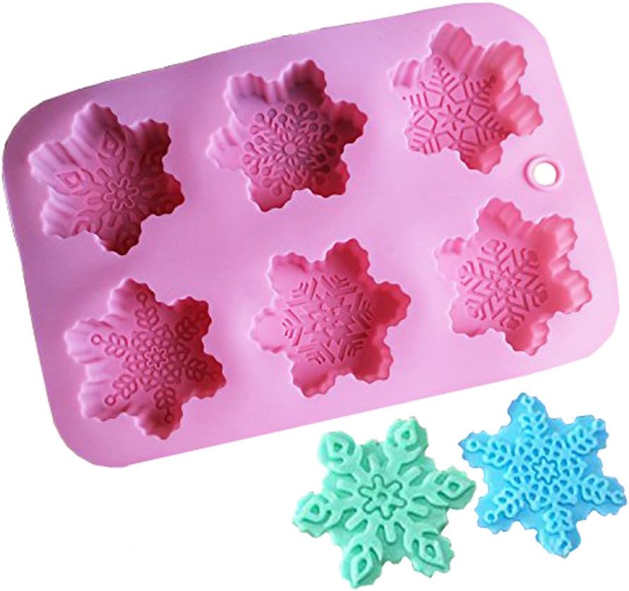 Youshe 6 Different Varieties Snowflake Silicone Bath Bomb Mold for Christmas Holiday Pink