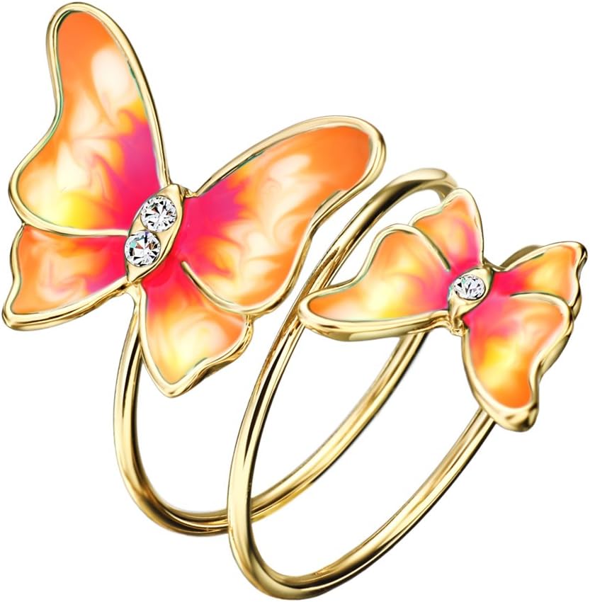 Neoglory Multilayer Enamel Butterfly Wedding Rings Gifts for Women Jewelry 3 Colors