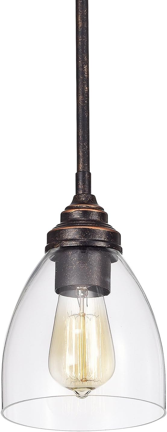 EDVIVI Bell Shaped Mini Pendant, 1 Light Modern Farmhouse Lighting Fixture with Antique Copper Finish, Clear Glass Shade, Kitchen Island, Breakfast Room, Hallway