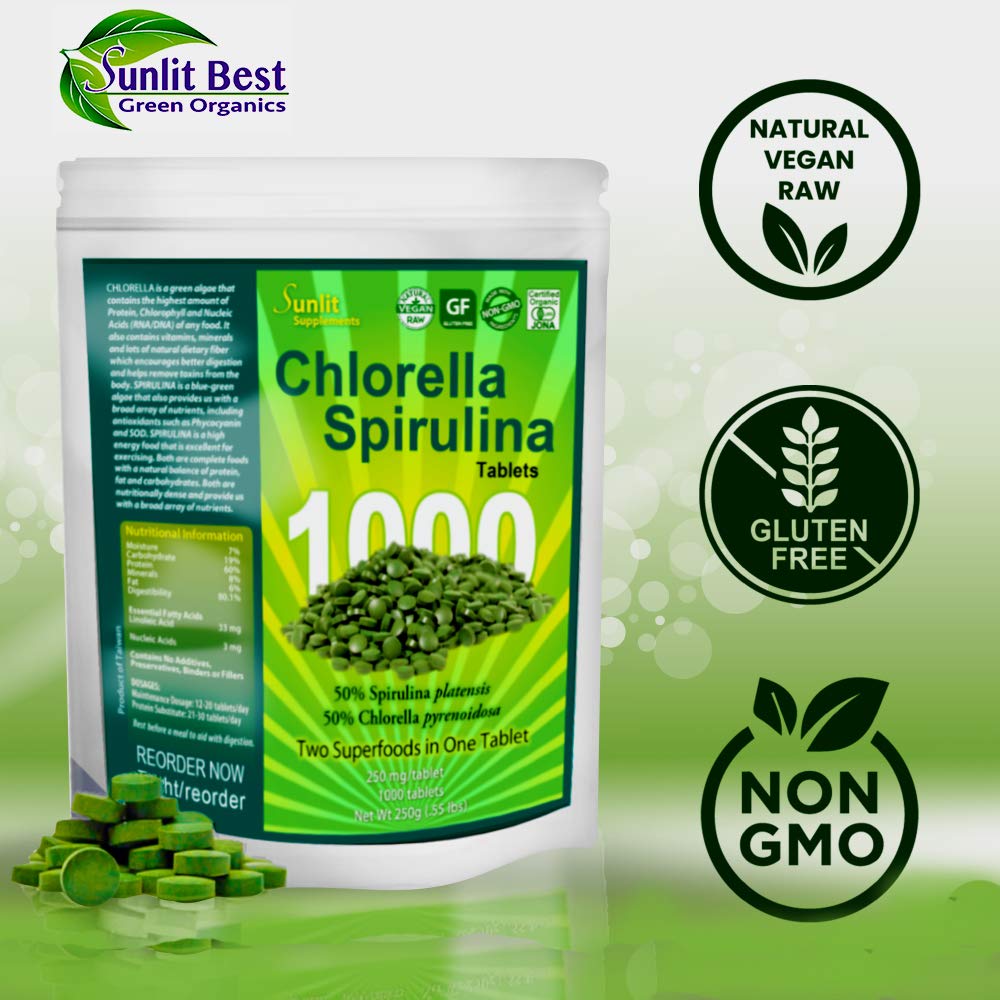Chlorella Spirulina 50/50 (MegaPack 1000) Cracked Cell Wall, 100 Pure