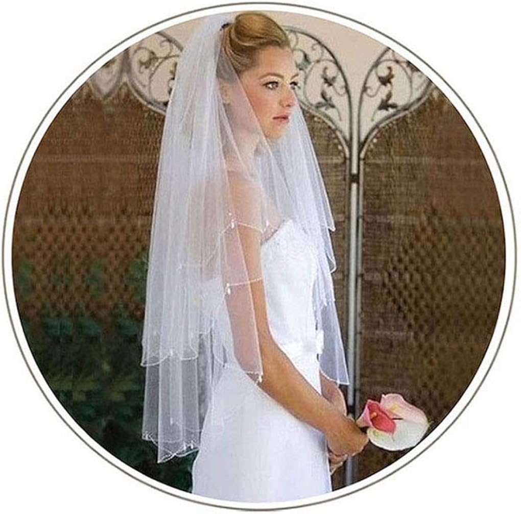 Yalice Women S Bead Edge Bride Wedding Veil 2t Two Tier Waist