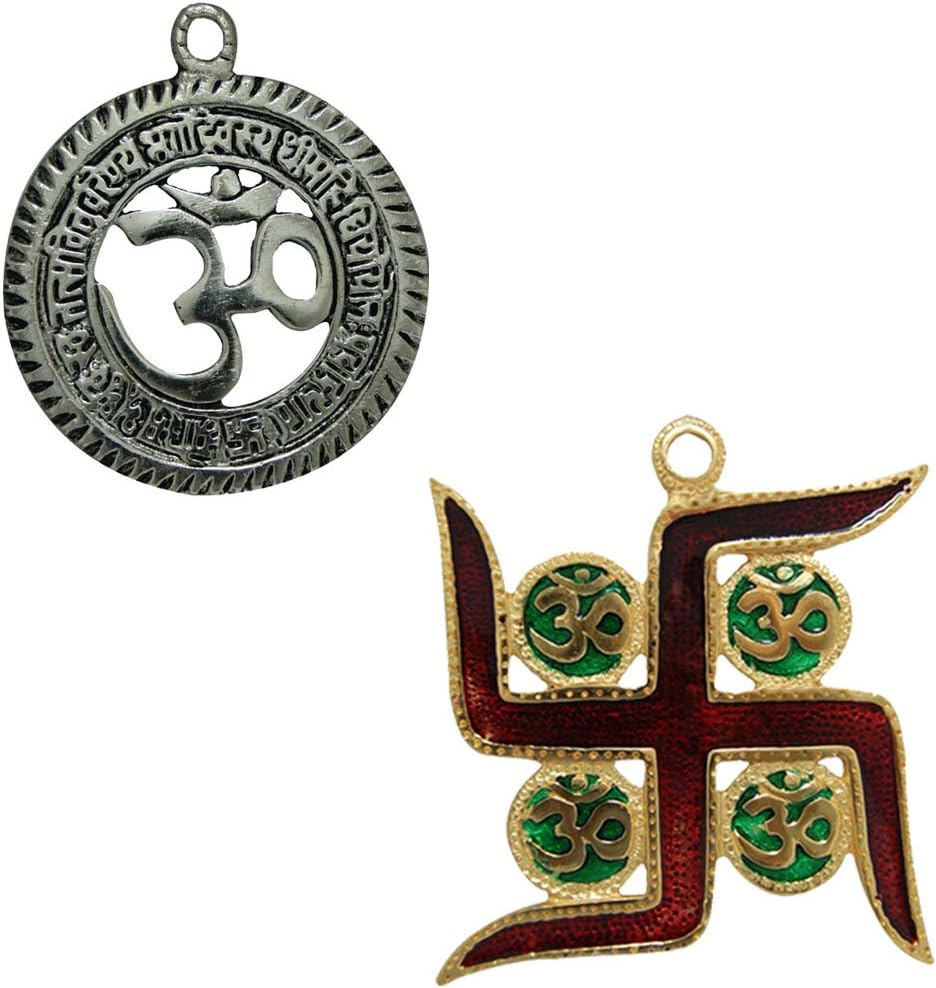 Divya Mantra Sri Aum Gayatri & Vastu Swastik Om Hindu Auspicious Symbol Gift Amulet Decor Good Luck, Money Charm Protection Interior Wall Hanging Living Room/Home Decoration Showpiece Set