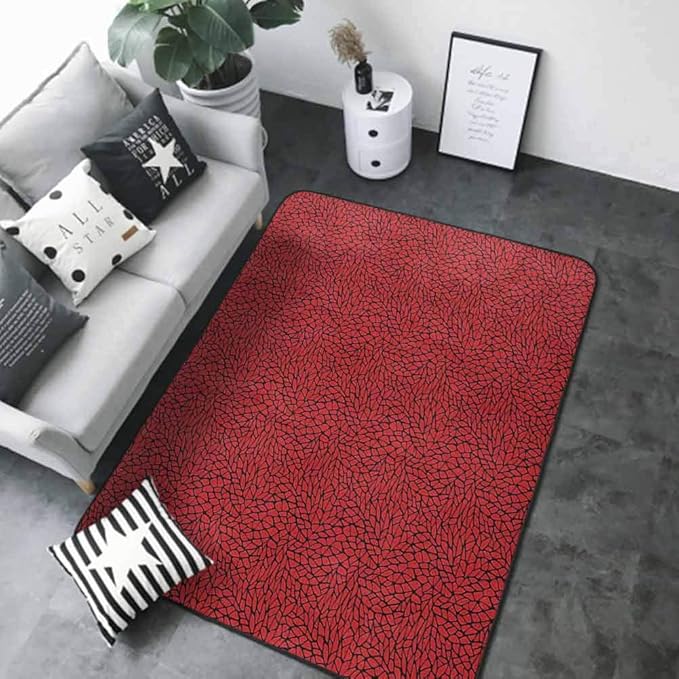 Large Floor Mats for Living Room Red and Black,Abstract