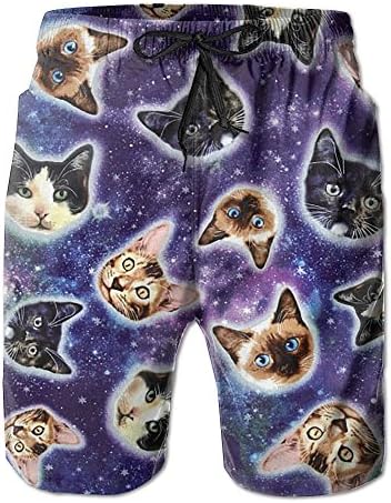 Adult Meow Cats Face In Space Casual Stretch Beach Pants Quick Dry Shorts With Pockets