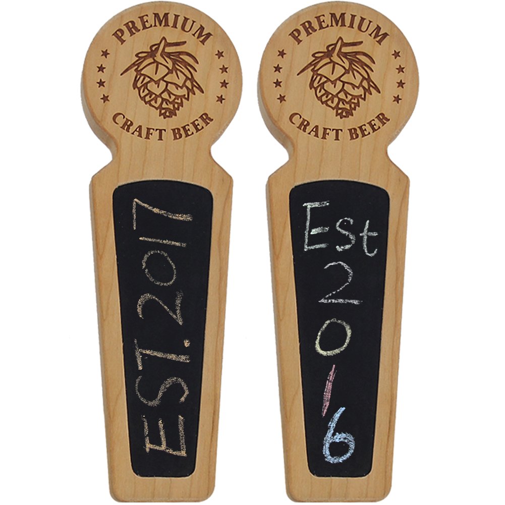 Fanfoobi Set of 2 Wooden Beer tap handle with chalkboard Premium Craft Beer, Made of Cherry, Round Top 8.3 INCH Long, Perfect for Homebrew, Kegerators or Bars